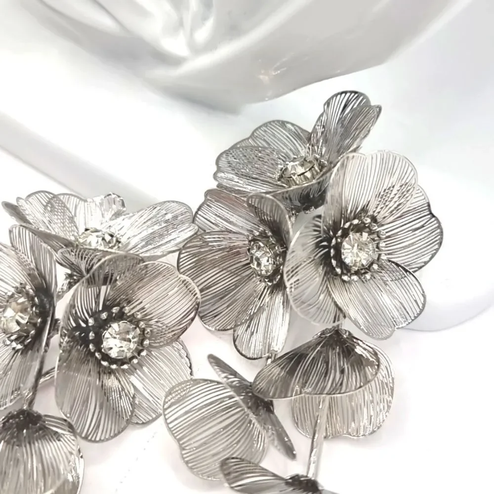 New! ZARA Silver cascading flowers earrings • NWOT